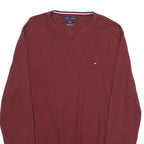 TOMMY HILFIGER Mens Maroon Plain Cotton Pullover Crew Neck Basic Knit M Sweater