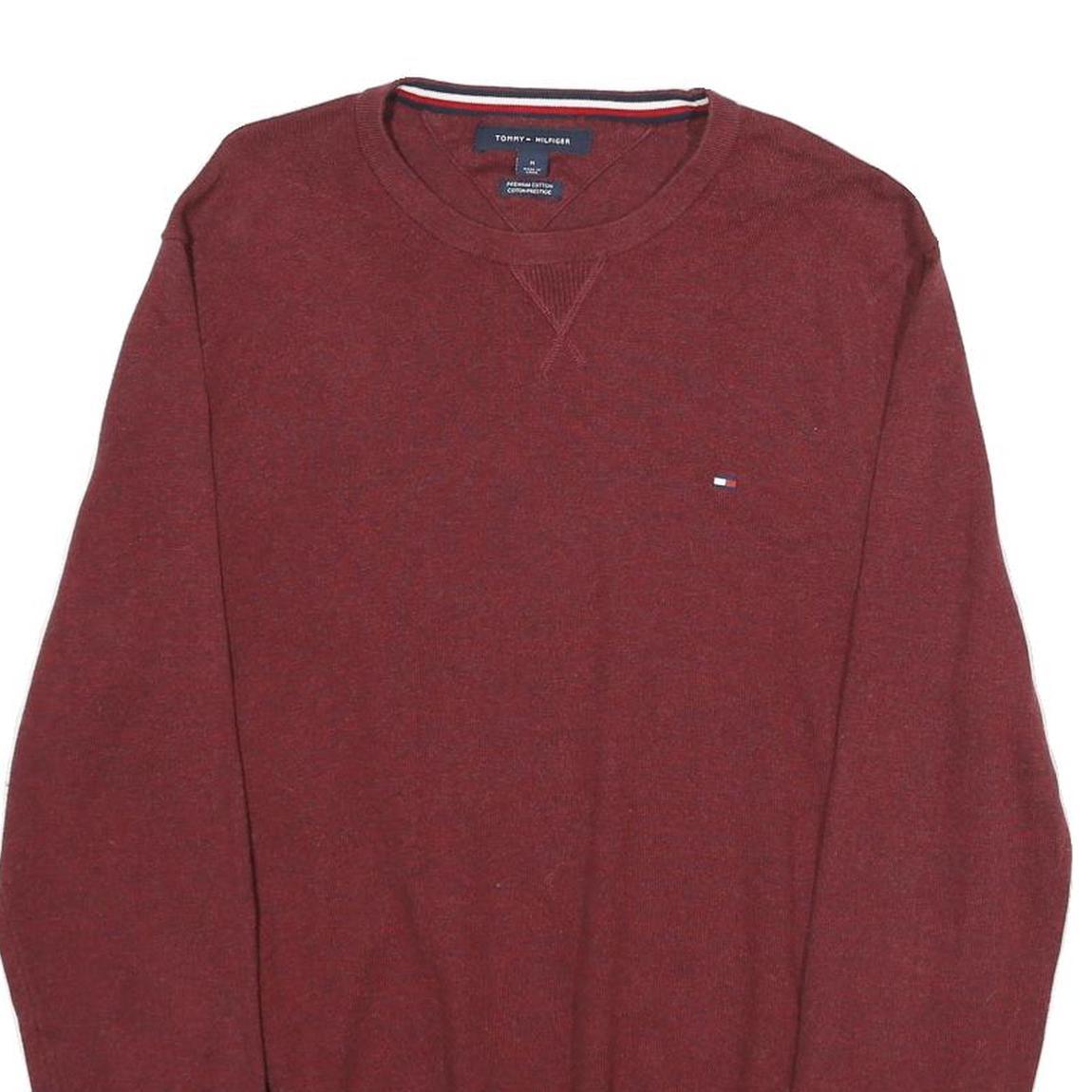 TOMMY HILFIGER Mens Maroon Plain Cotton Pullover Crew Neck Basic Knit M Sweater
