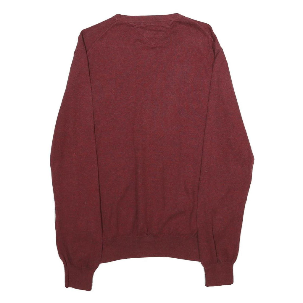TOMMY HILFIGER Mens Maroon Plain Cotton Pullover Crew Neck Basic Knit M Sweater