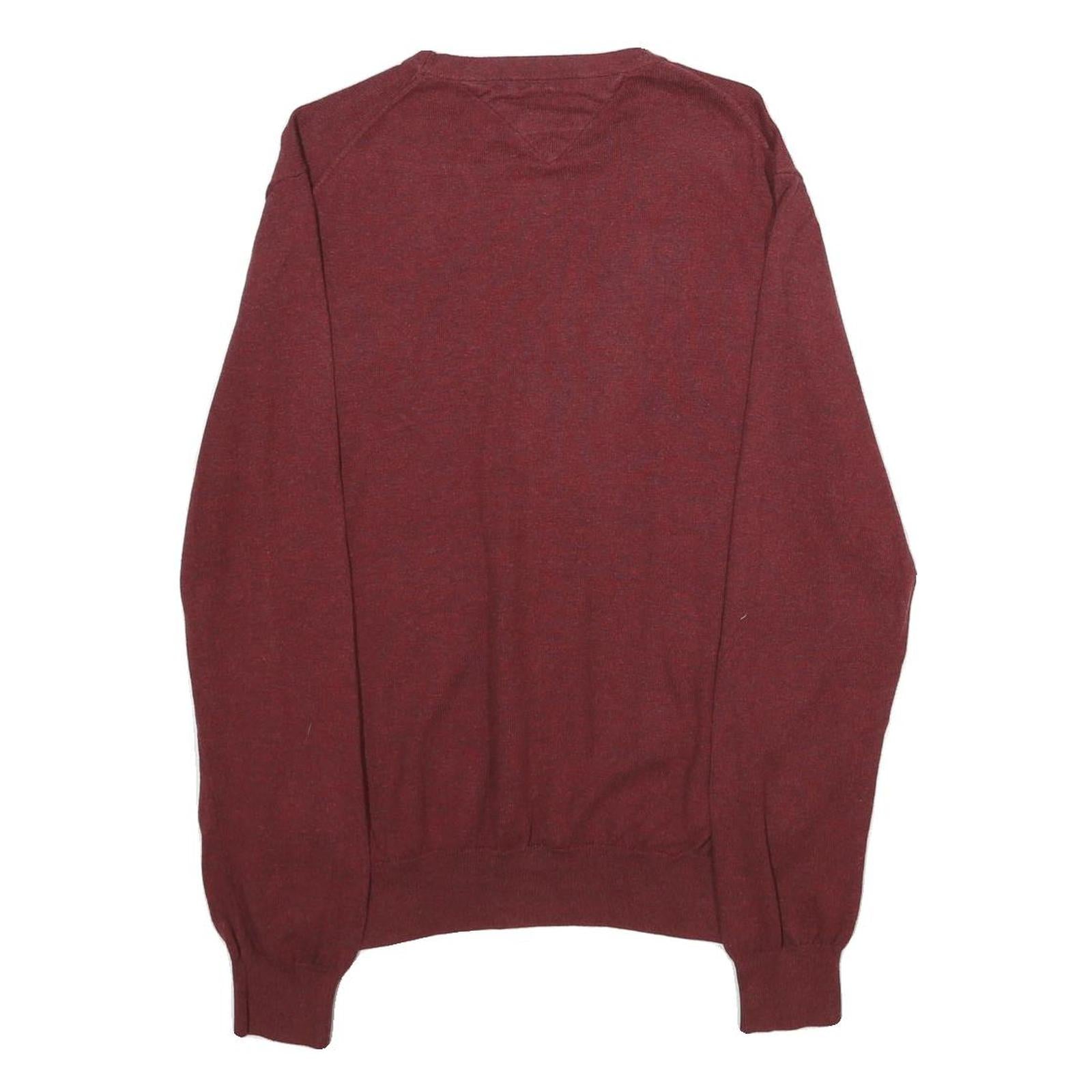 TOMMY HILFIGER Mens Maroon Plain Cotton Pullover Crew Neck Basic Knit M Sweater