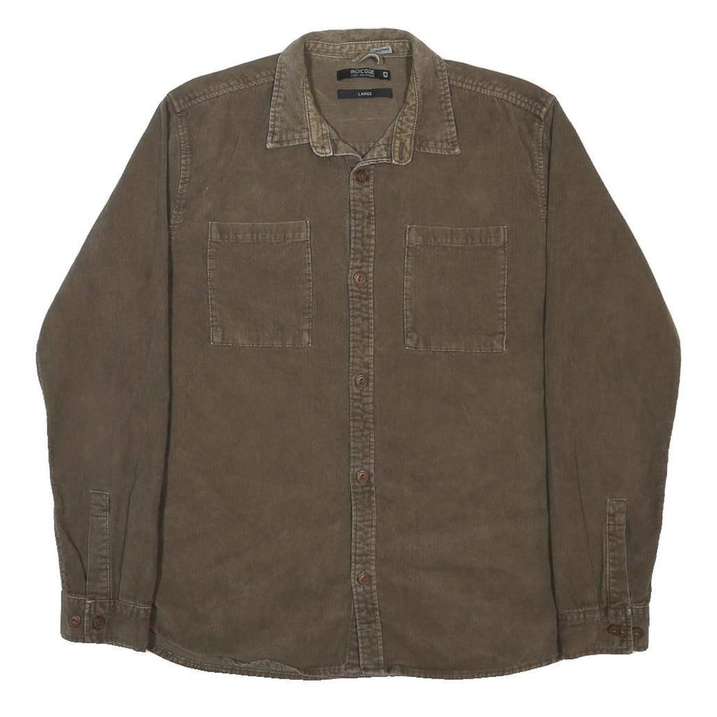 INDICODE Mens Brown Casual Cotton Shirt M Long Sleeve Button Pocket