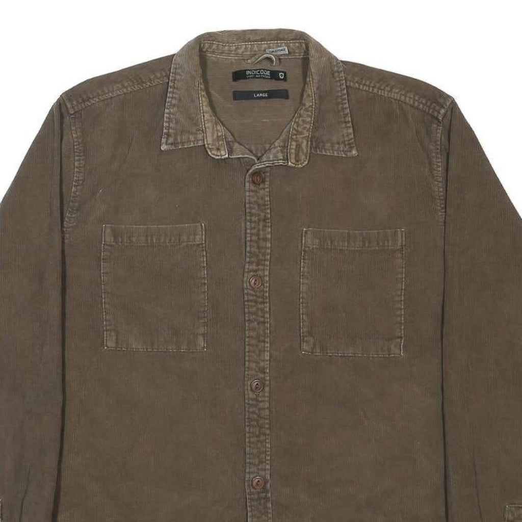 INDICODE Mens Brown Casual Cotton Shirt M Long Sleeve Button Pocket