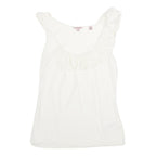 TED BAKER Womens White Ruffle Detail Sleeveless Round Neck Top M Elegant