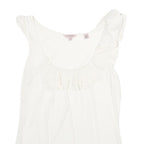 TED BAKER Womens White Ruffle Detail Sleeveless Round Neck Top M Elegant