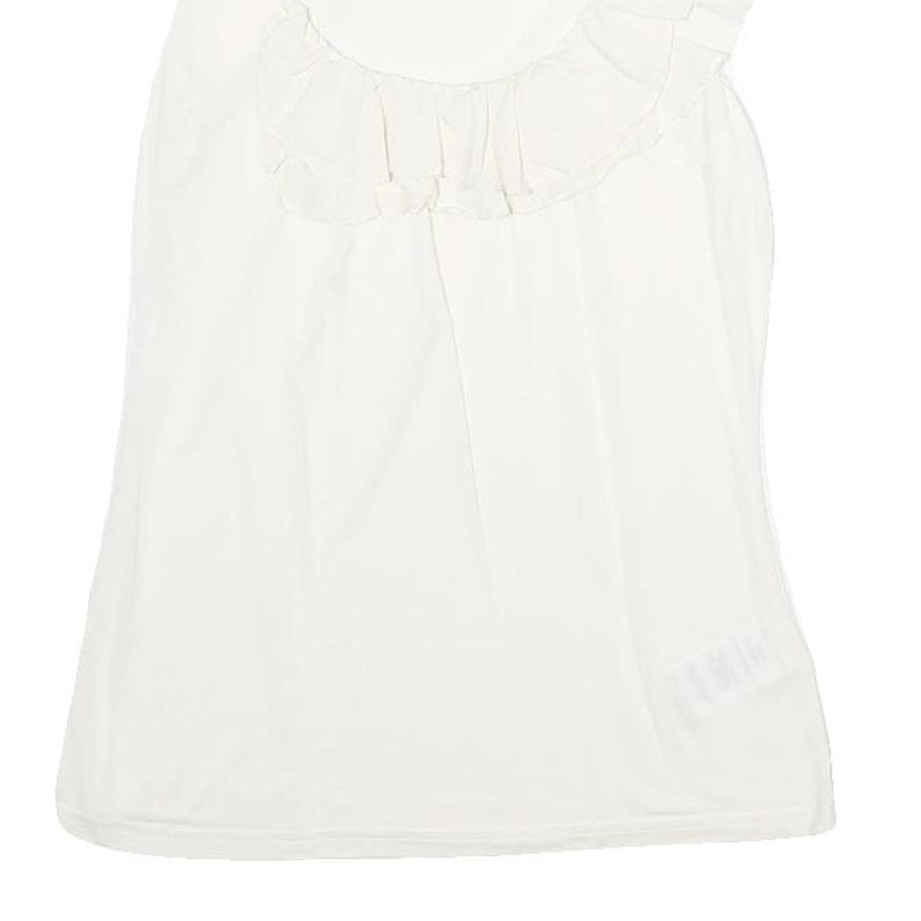 TED BAKER Womens White Ruffle Detail Sleeveless Round Neck Top M Elegant