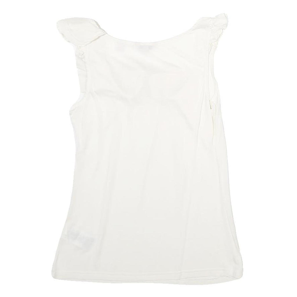 TED BAKER Womens White Ruffle Detail Sleeveless Round Neck Top M Elegant