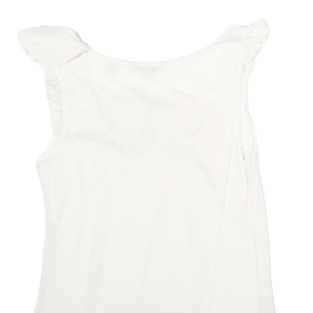 TED BAKER Womens White Ruffle Detail Sleeveless Round Neck Top M Elegant