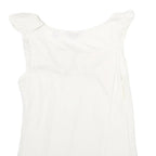 TED BAKER Womens White Ruffle Detail Sleeveless Round Neck Top M Elegant