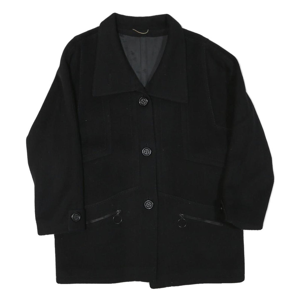 RENE SCHAAD Womens Black Wool Blend Button Jacket L Classic Plain Stylish