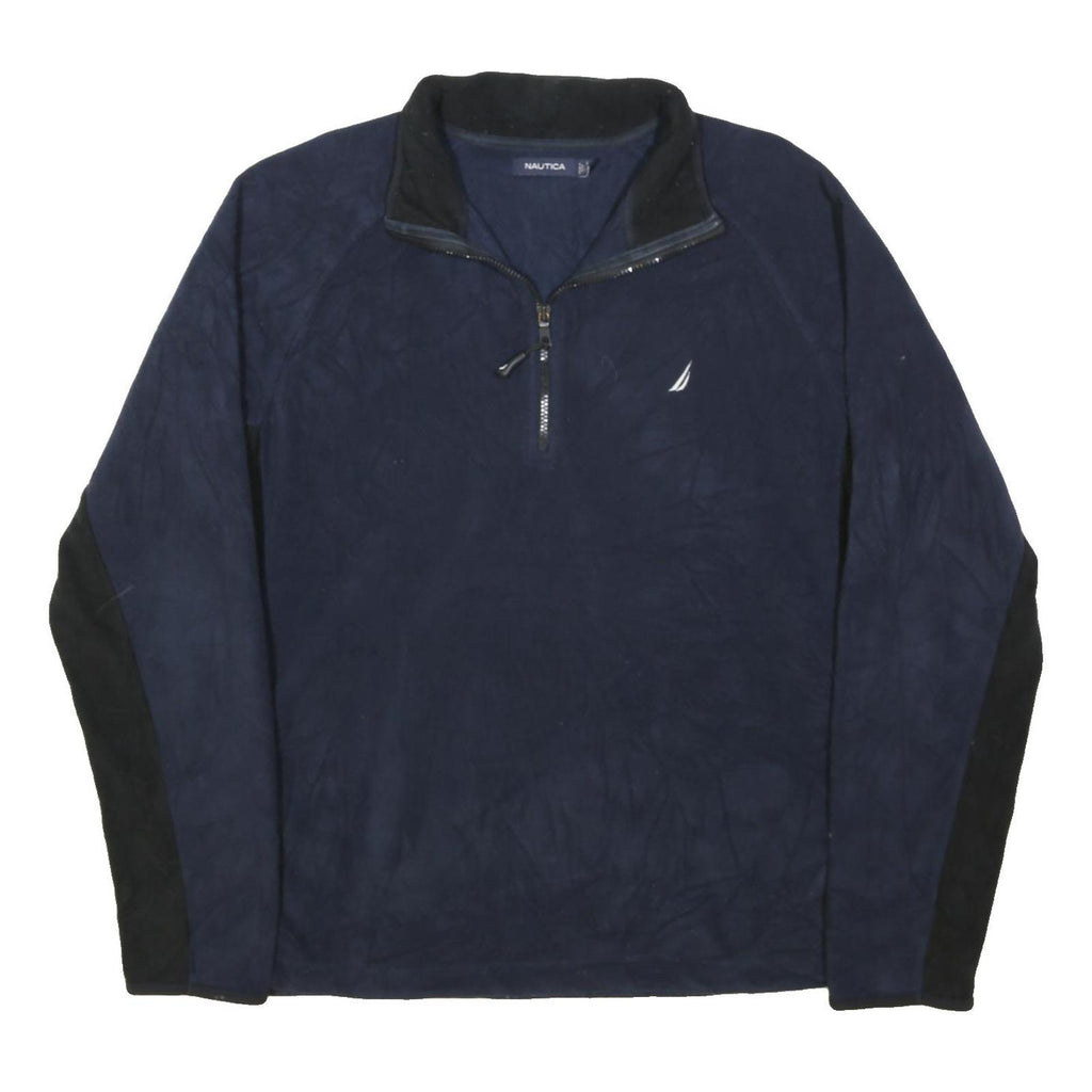 NAUTICA Mens Navy & Black Polyester Blend Zip Jacket XL Fleece Casual