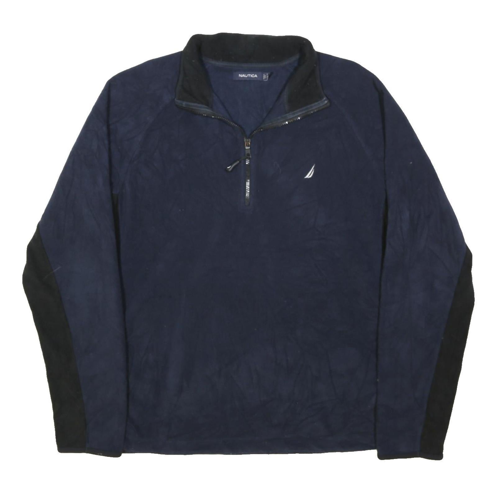 NAUTICA Mens Navy & Black Polyester Blend Zip Jacket XL Fleece Casual