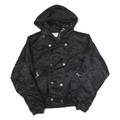 NILS Womens Black Hooded Zip Jacket M Polyester Quilted Elastic Hem