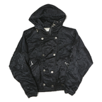 NILS Womens Black Hooded Zip Jacket M Polyester Quilted Elastic Hem