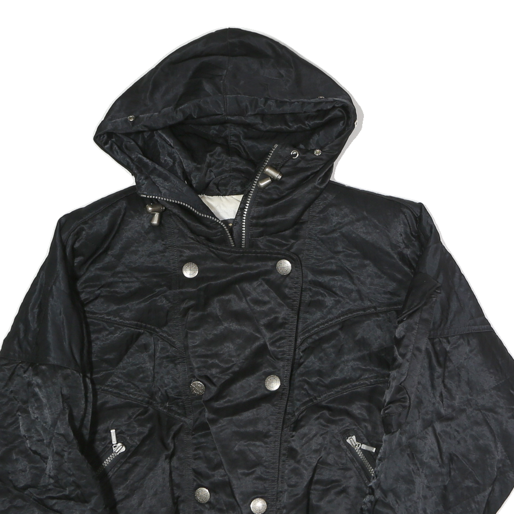 NILS Womens Black Hooded Zip Jacket M Polyester Quilted Elastic Hem