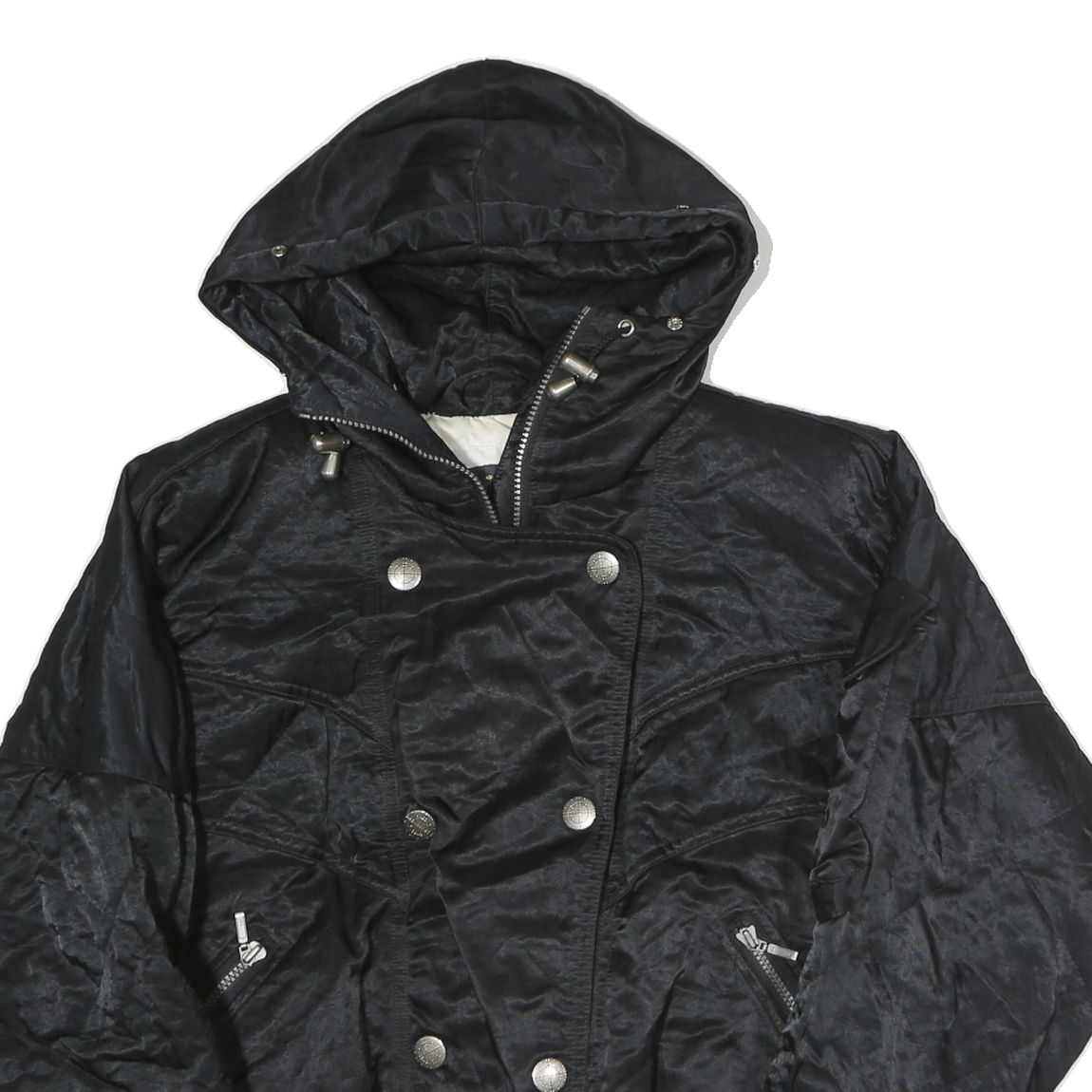 NILS Womens Black Hooded Zip Jacket M Polyester Quilted Elastic Hem