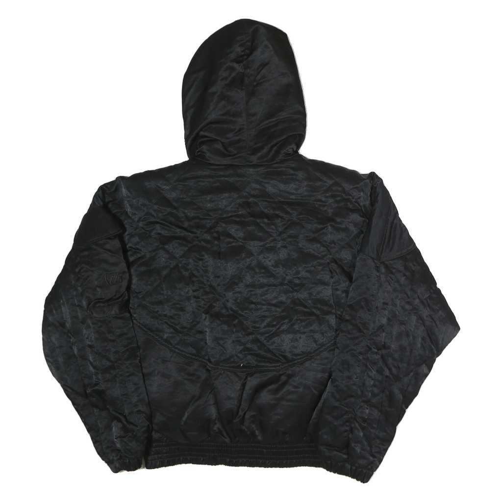 NILS Womens Black Hooded Zip Jacket M Polyester Quilted Elastic Hem