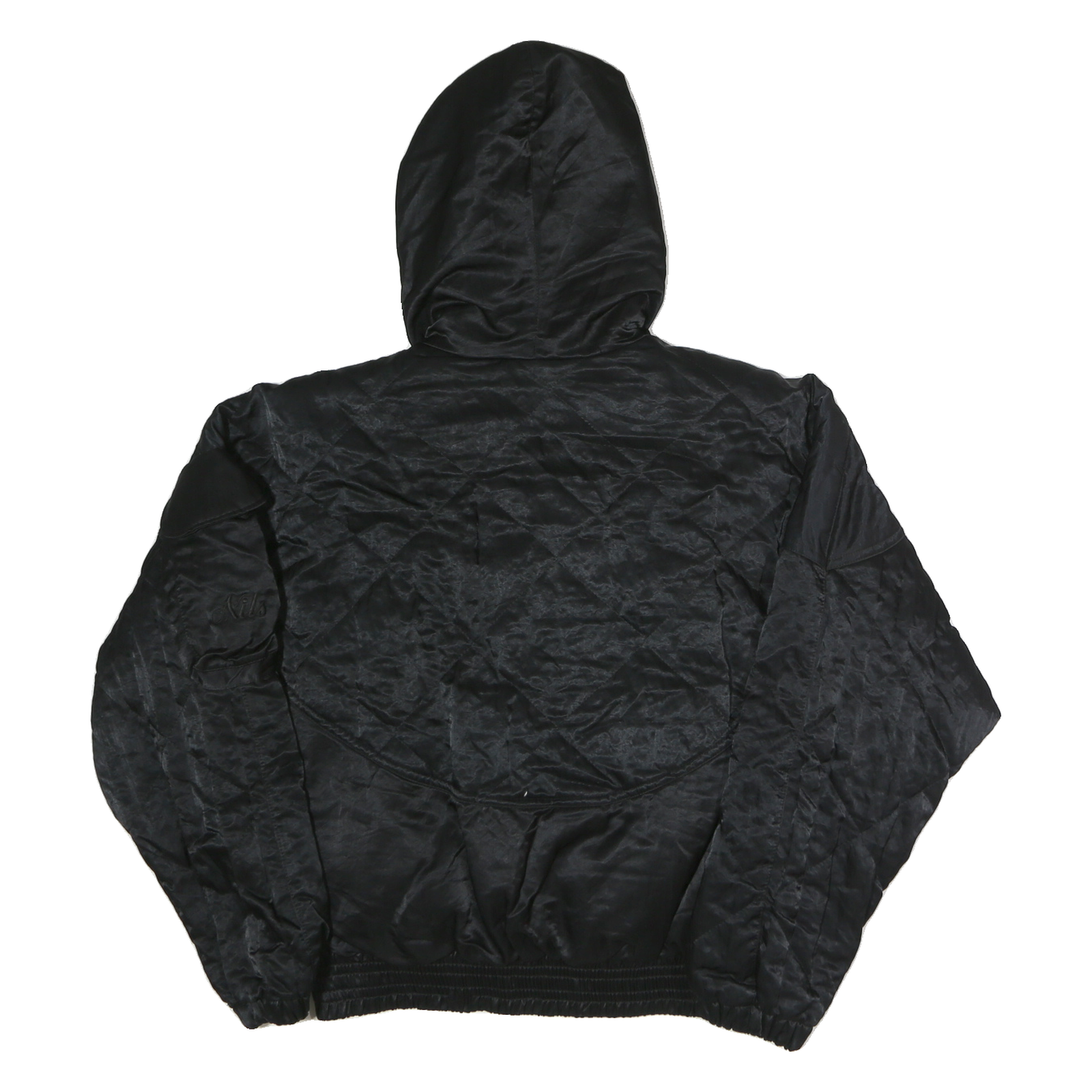 NILS Womens Black Hooded Zip Jacket M Polyester Quilted Elastic Hem
