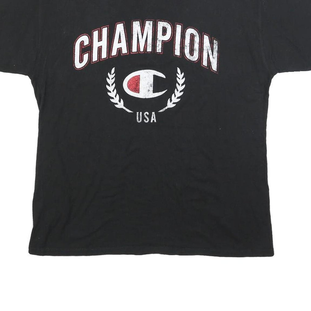 CHAMPION Mens Black Graphic T-Shirt L Short Sleeve Crew Neck Cotton Blend Casual