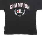 CHAMPION Mens Black Graphic T-Shirt L Short Sleeve Crew Neck Cotton Blend Casual