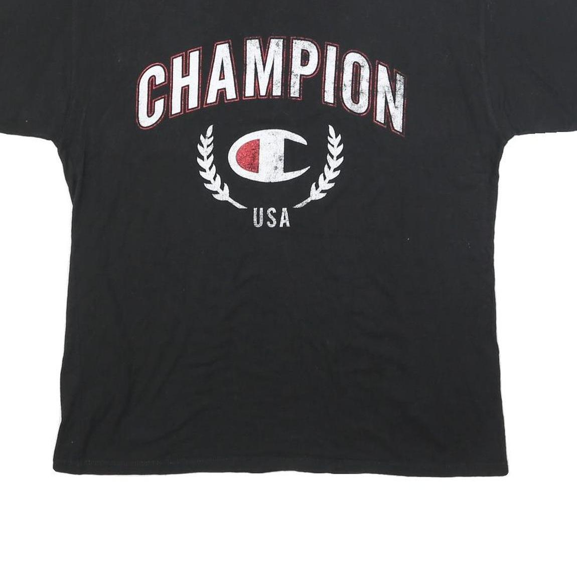CHAMPION Mens Black Graphic T-Shirt L Short Sleeve Crew Neck Cotton Blend Casual