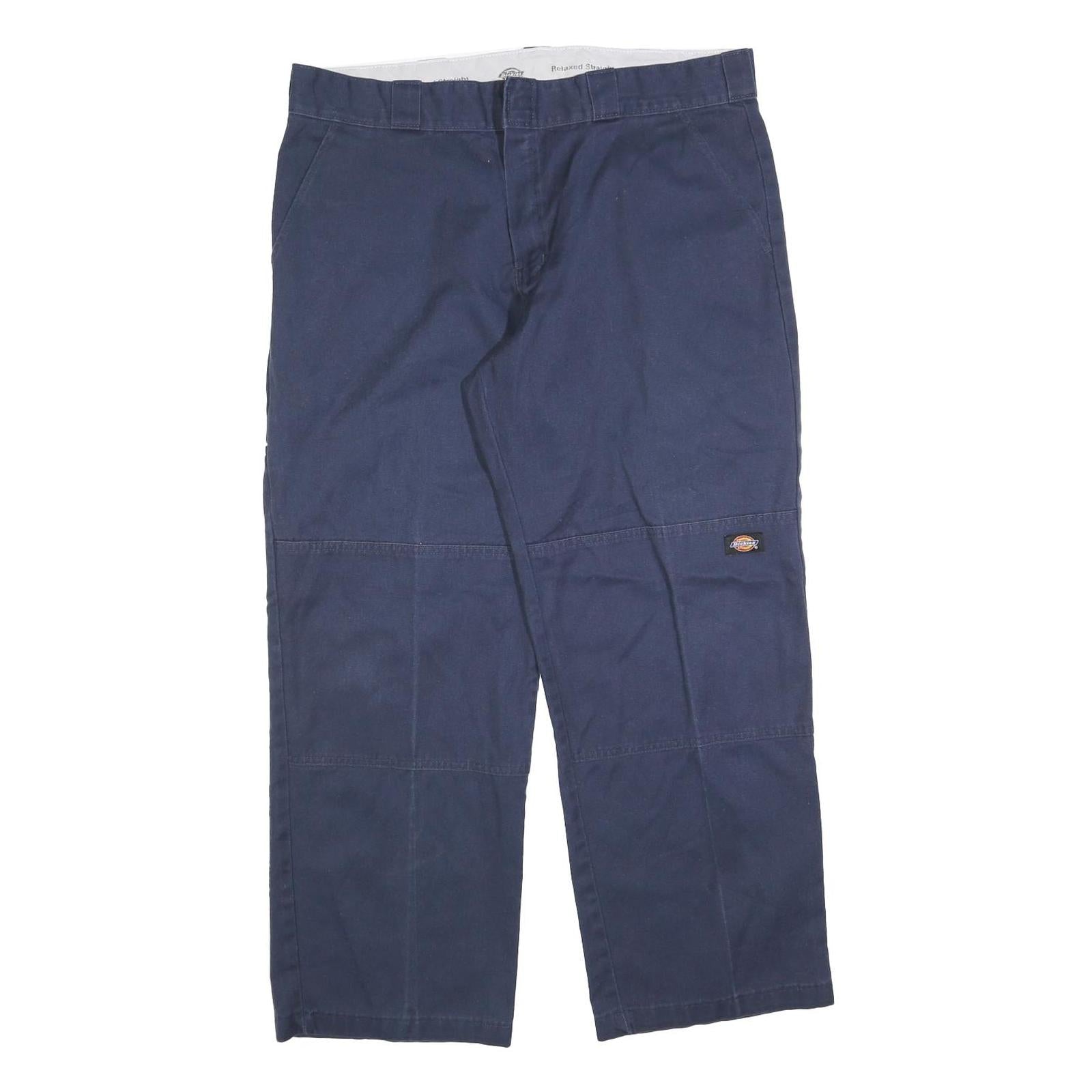 DICKIES Mens Cotton Blend Navy Regular Straight Trousers W38 L30 Workwear
