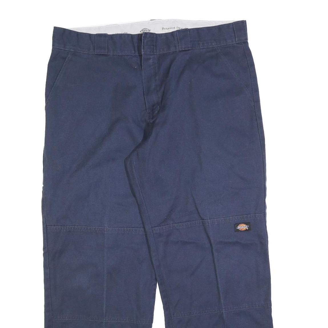 DICKIES Mens Cotton Blend Navy Regular Straight Trousers W38 L30 Workwear