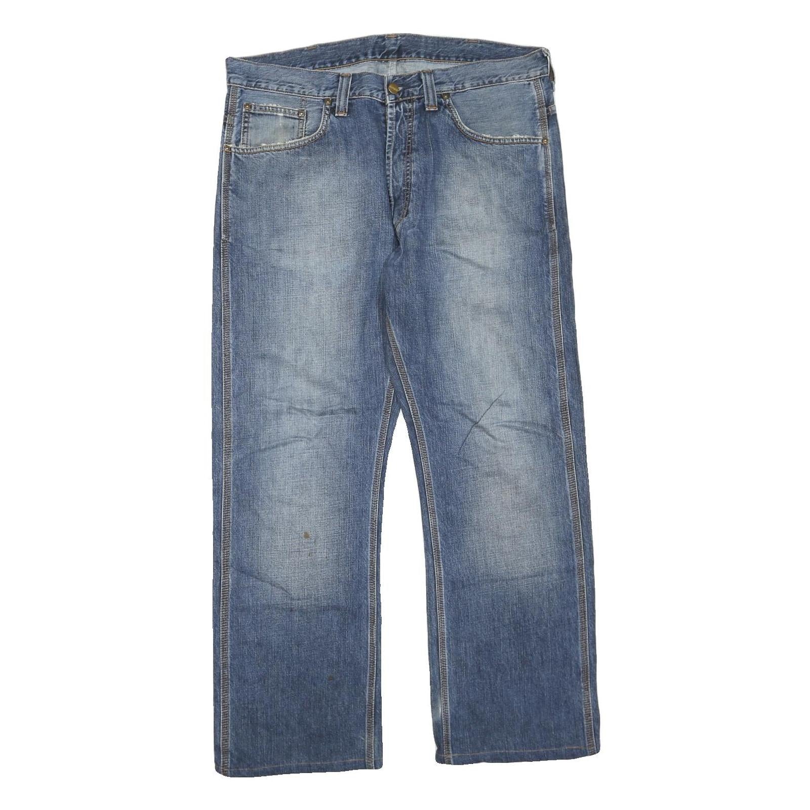 CARHARTT Mens Regular Fit Blue Denim Straight Leg Jeans W38 L30 Classic Cotton