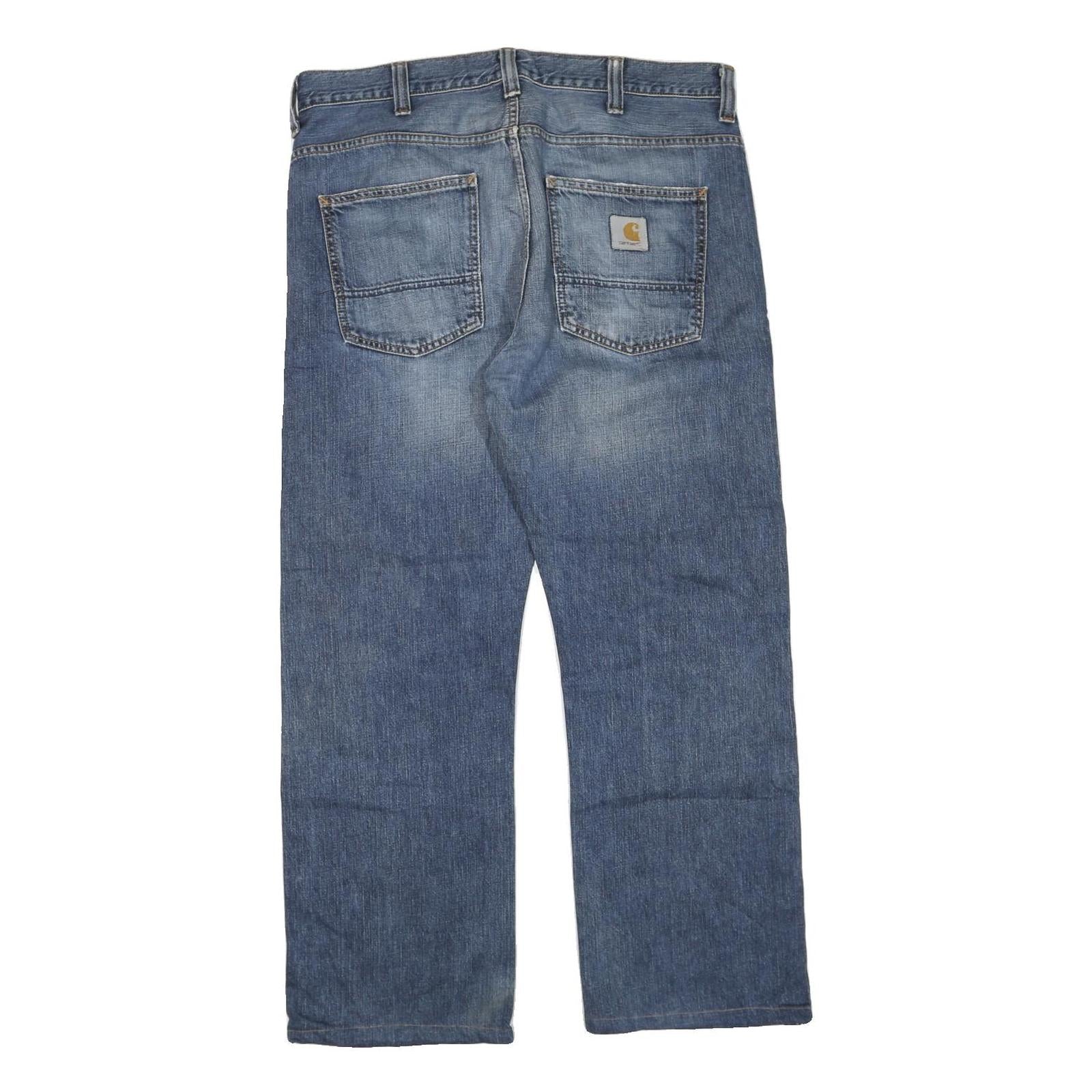 CARHARTT Mens Regular Fit Blue Denim Straight Leg Jeans W38 L30 Classic Cotton