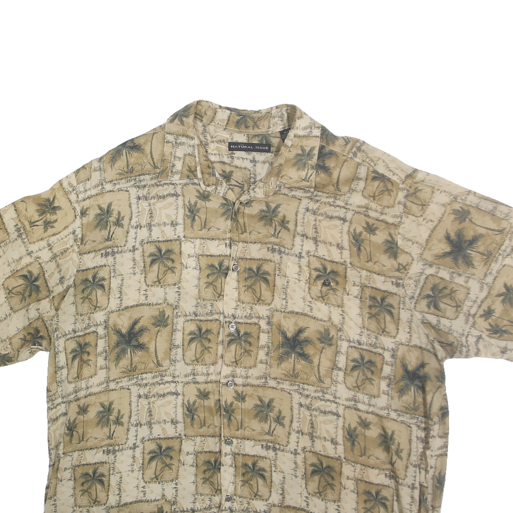 NATURAL ISSUE Mens Beige & Cream Short Sleeve Viscose Shirt XL Palm Tree Print