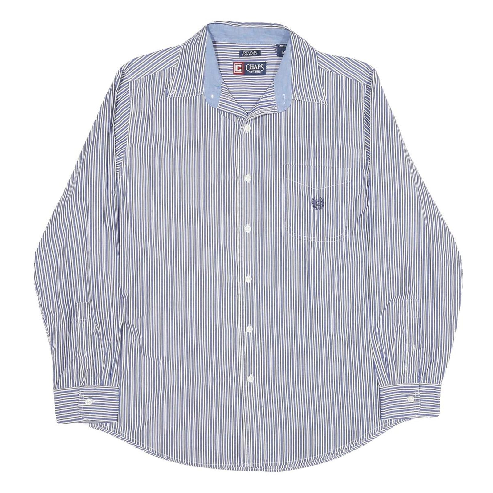 CHAPS Mens Blue & White Striped Cotton Shirt M Classic Button Down