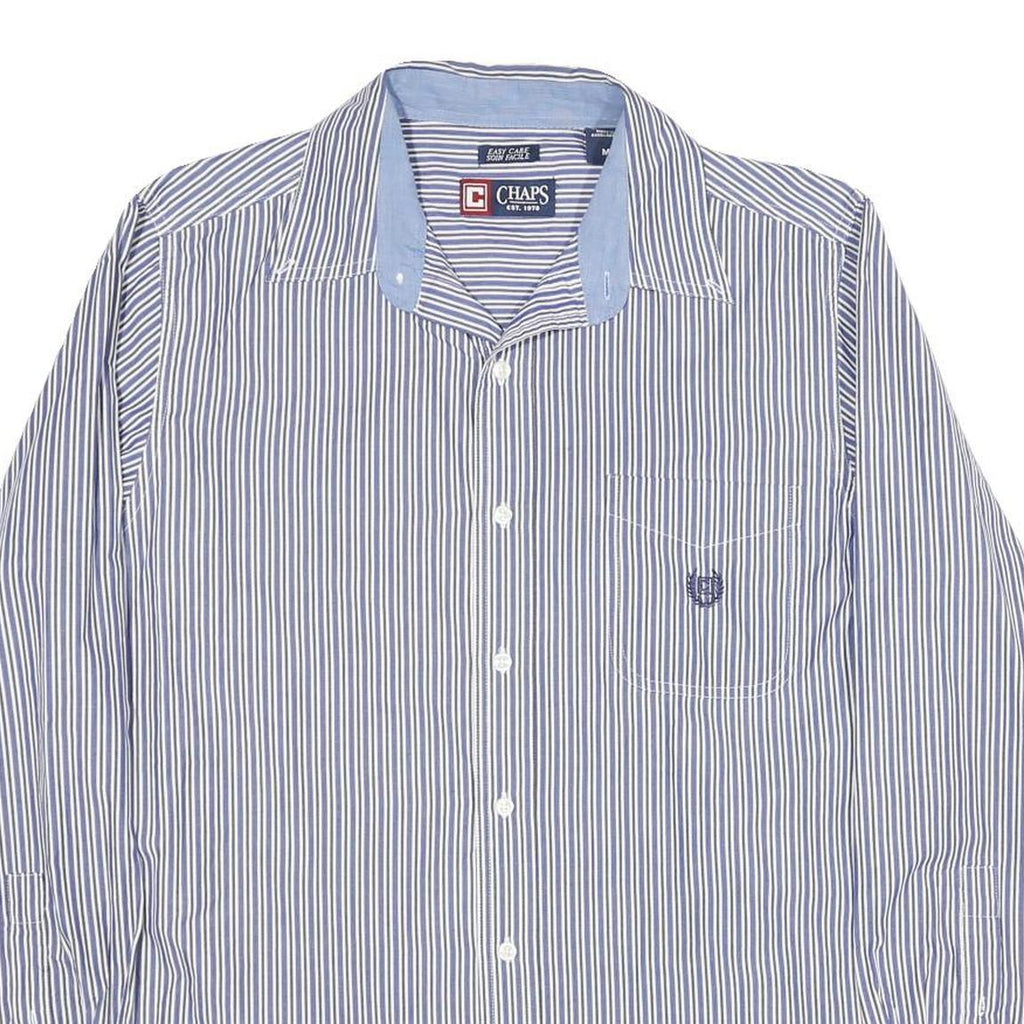 CHAPS Mens Blue & White Striped Cotton Shirt M Classic Button Down