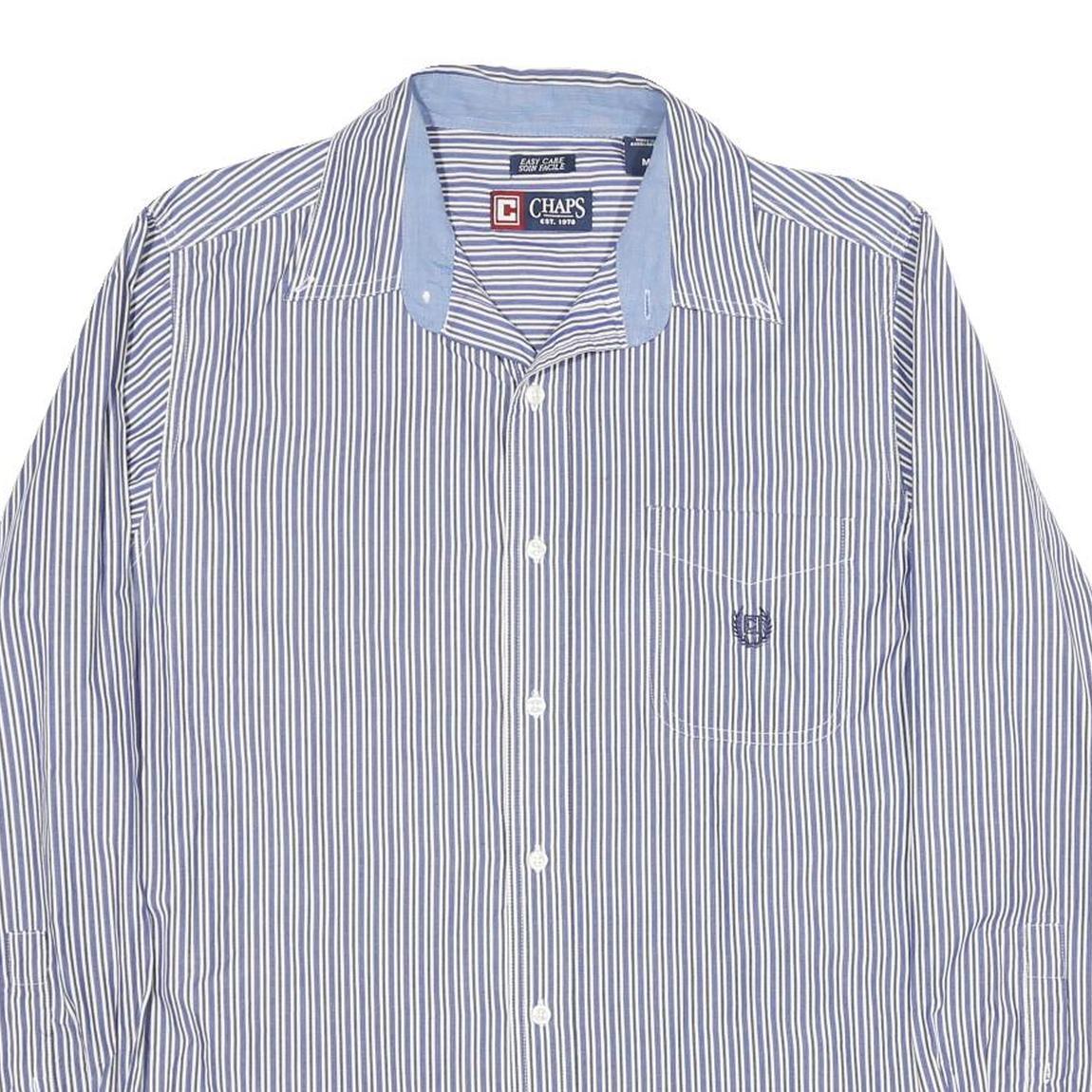 CHAPS Mens Blue & White Striped Cotton Shirt M Classic Button Down