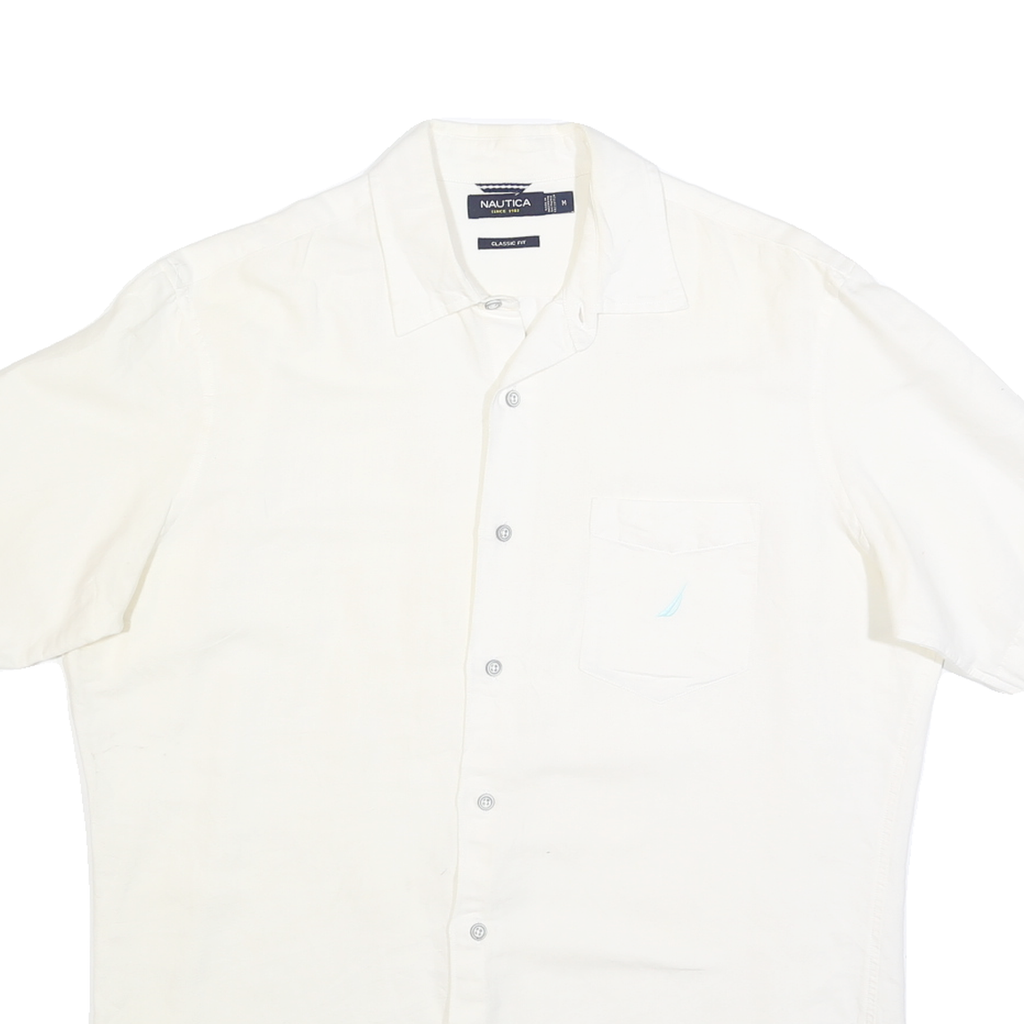 NAUTICA Mens White Cotton Blend Short Sleeve Shirt M Classic Fit Casual