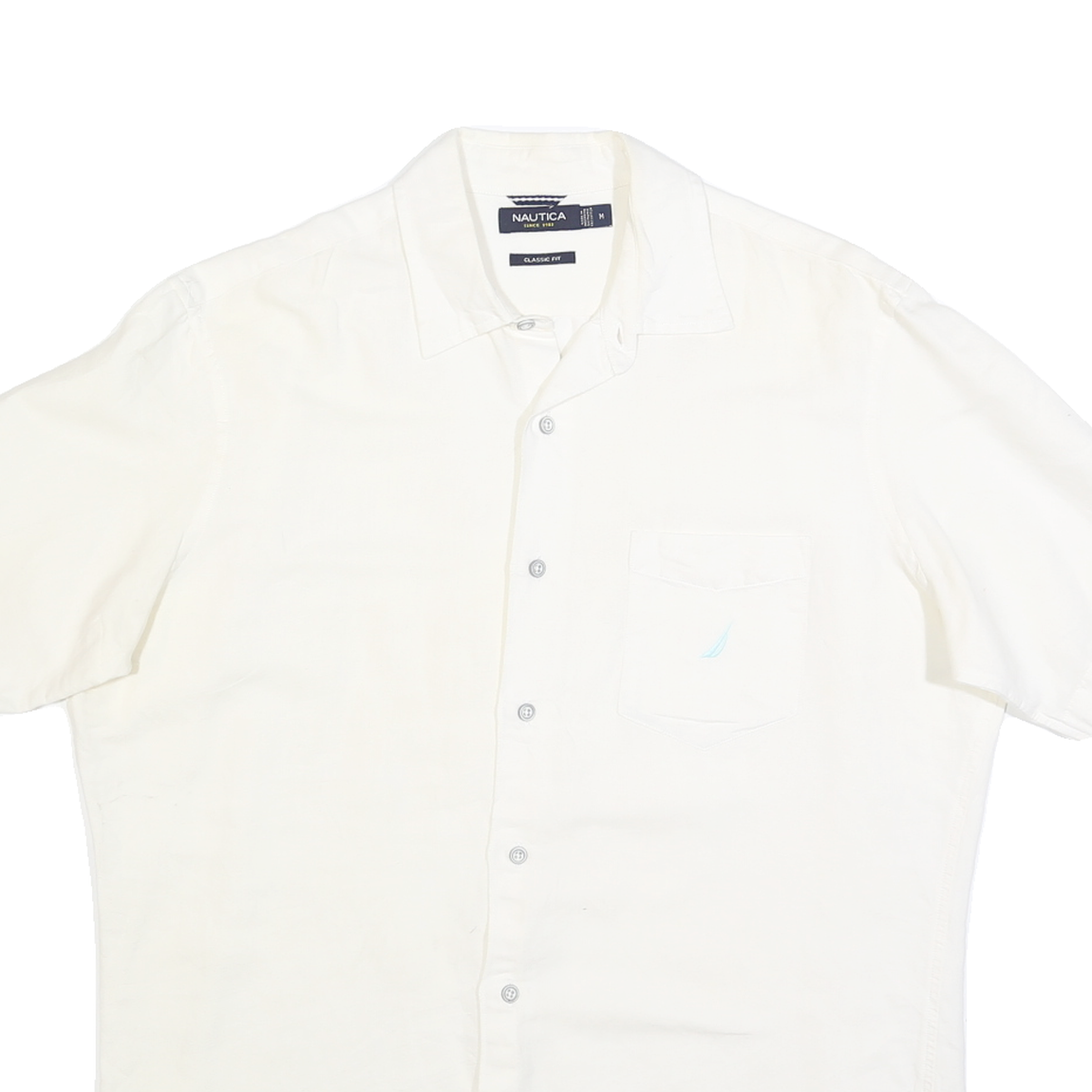 NAUTICA Mens White Cotton Blend Short Sleeve Shirt M Classic Fit Casual