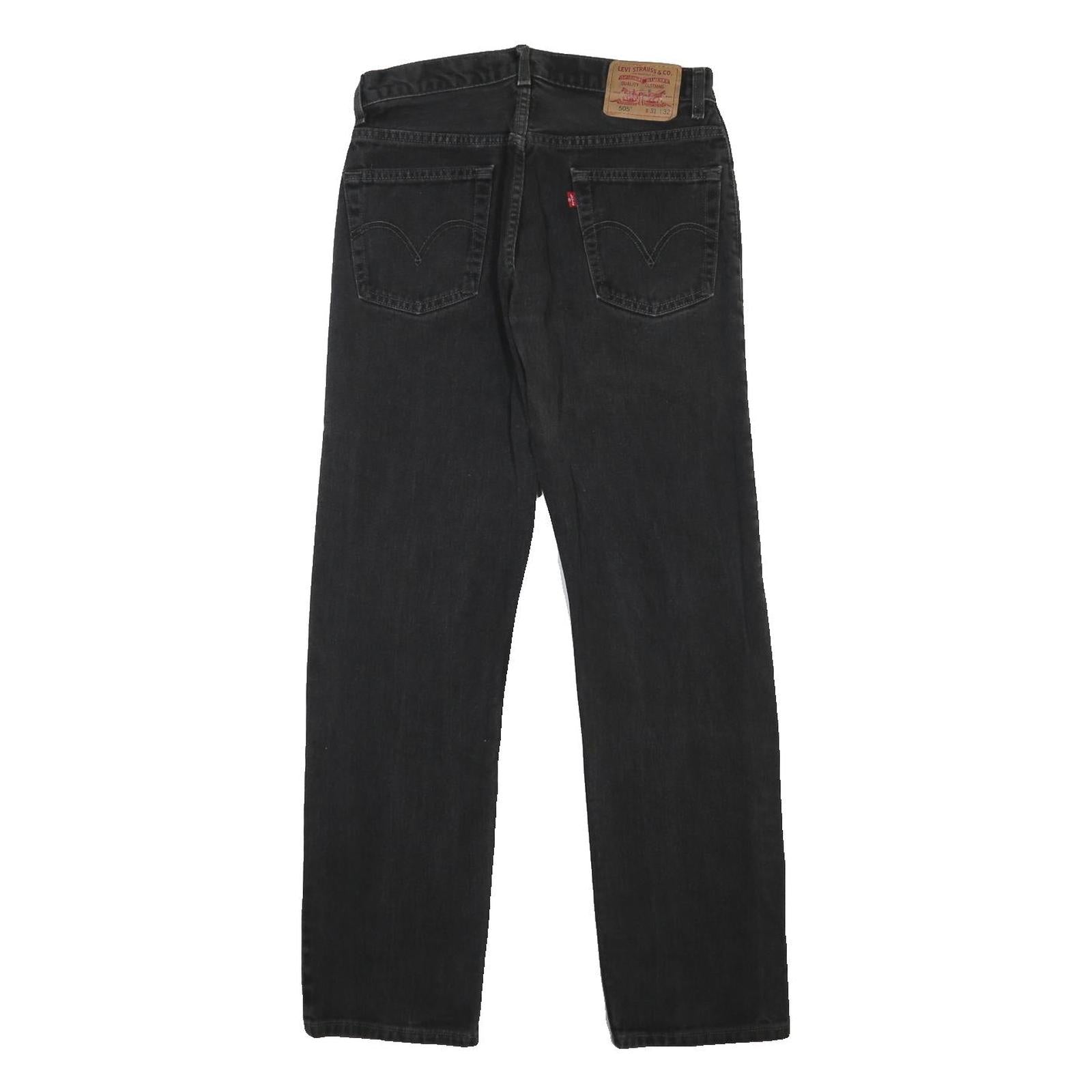 LEVI'S 505 Mens Jeans Black Regular Straight Denim W32 L31 Button Closure