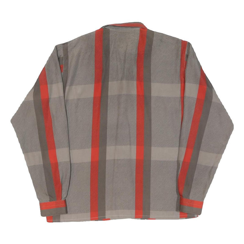Womens Grey & Red Striped Shirt Long Sleeve Collared M Polyester Blend Classic