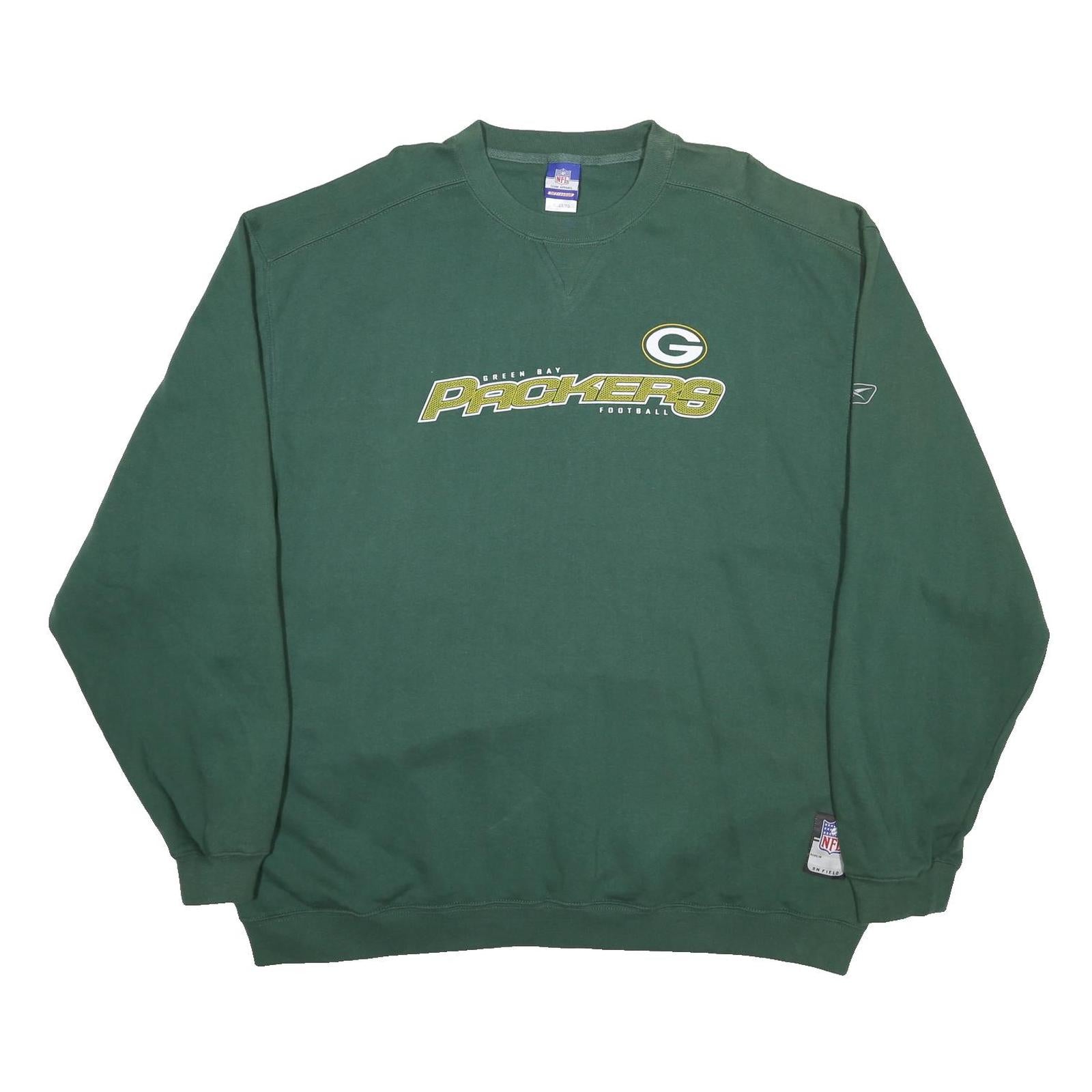 REEBOK X NFL Mens Green Green Bay Packers Crew Neck XL Cotton Blend Sweatshirt