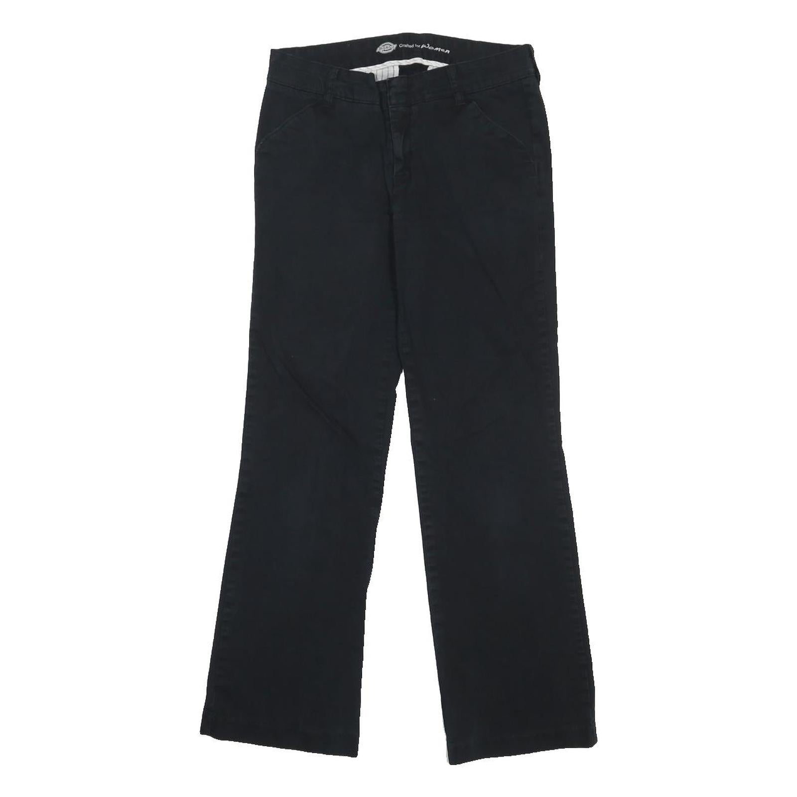 DICKIES Womens Cotton Blend Black Relaxed Straight Trousers W28 L29 Workwear Zip