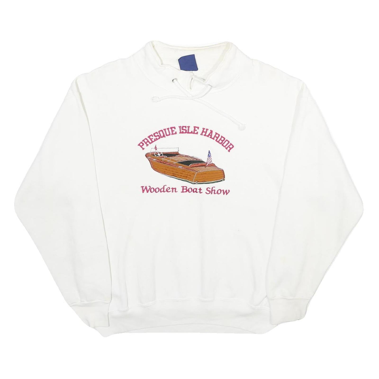 OARSMAN Mens White Presque Isle Harbor Wooden Boat Show Crew Neck L Sweatshirt