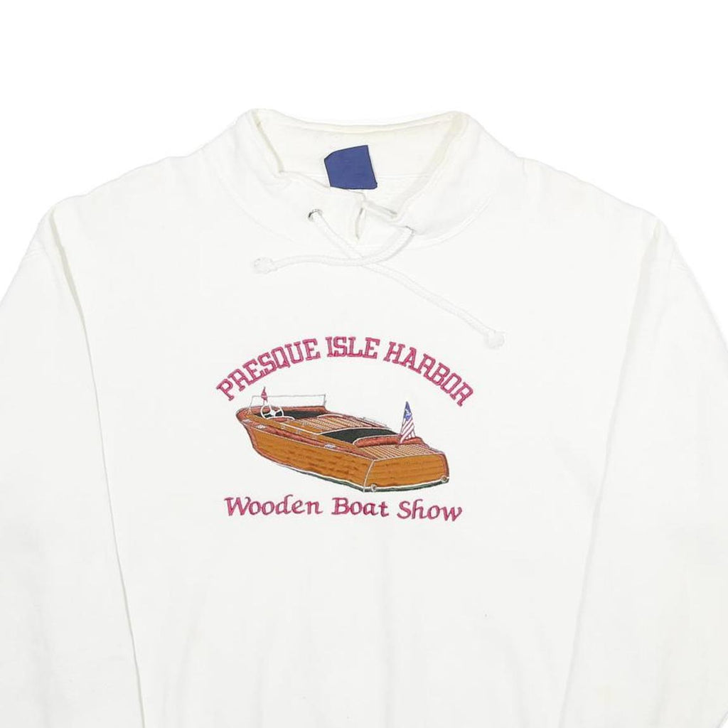 OARSMAN Mens White Presque Isle Harbor Wooden Boat Show Crew Neck L Sweatshirt