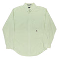 TOMMY HILFIGER Mens Green & White Shirt L Cotton Blend Button Down Collar Long