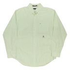 TOMMY HILFIGER Mens Green & White Shirt L Cotton Blend Button Down Collar Long