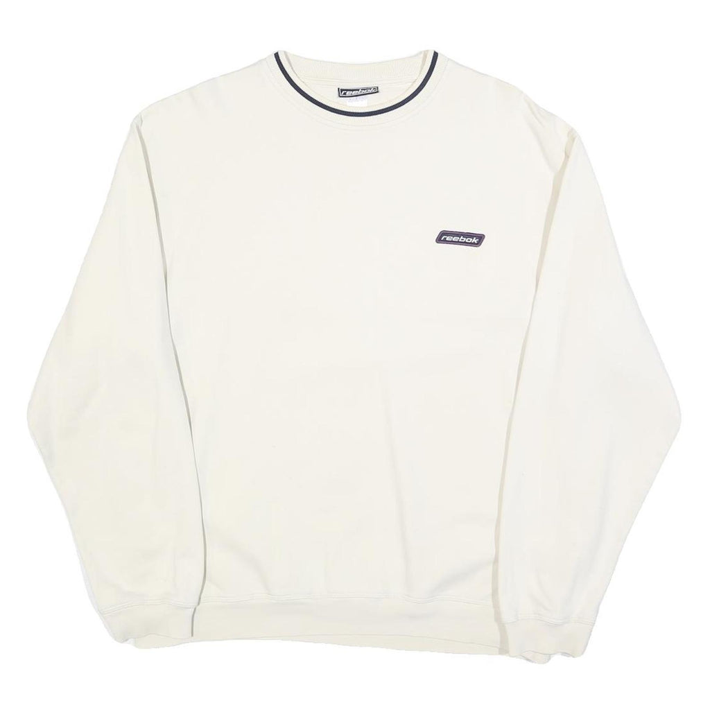 REEBOK Mens White Crew Neck Sweatshirt M Cotton Blend Sports Casual Pullover