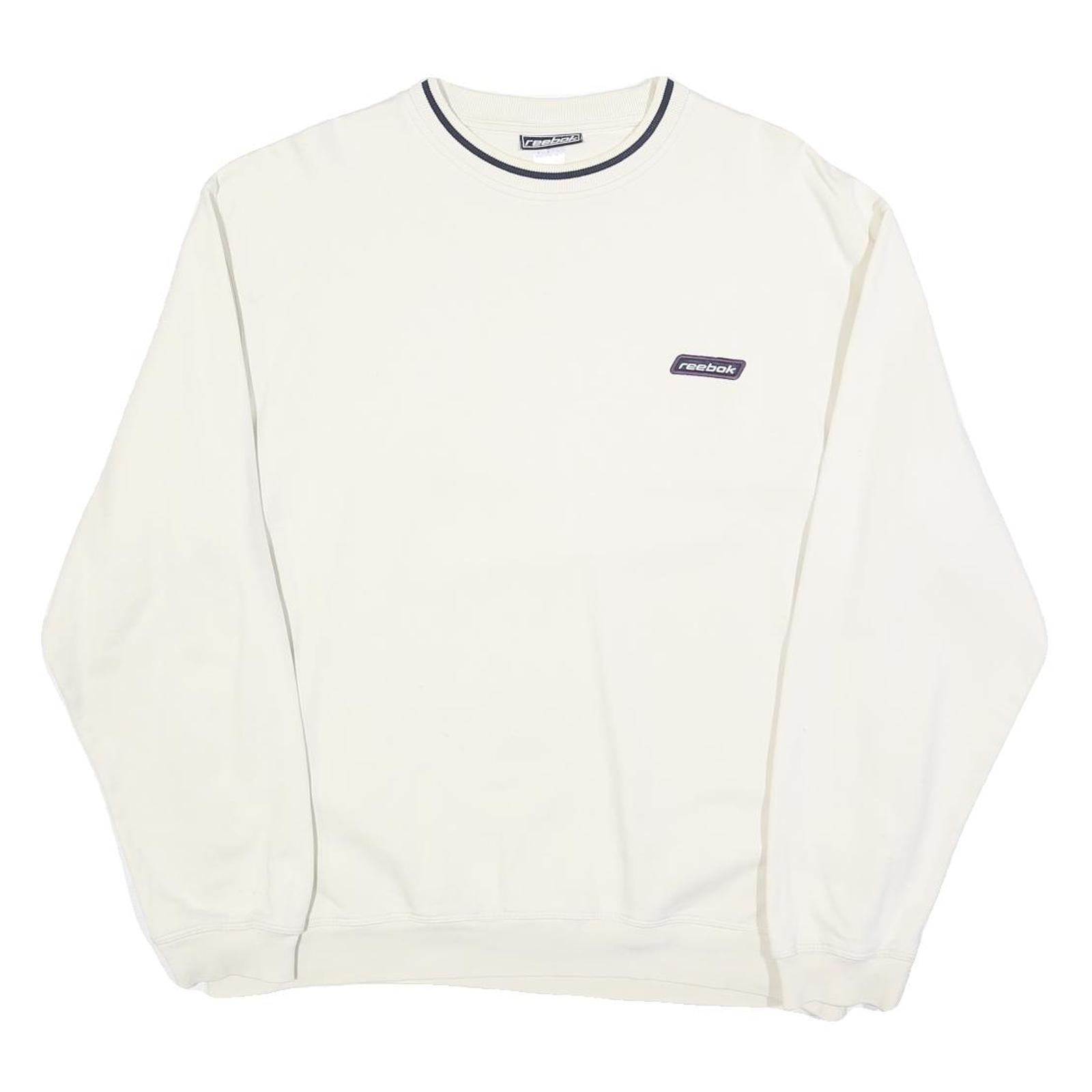 REEBOK Mens White Crew Neck Sweatshirt M Cotton Blend Sports Casual Pullover