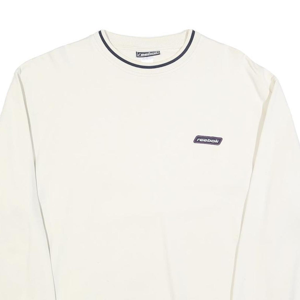 REEBOK Mens White Crew Neck Sweatshirt M Cotton Blend Sports Casual Pullover