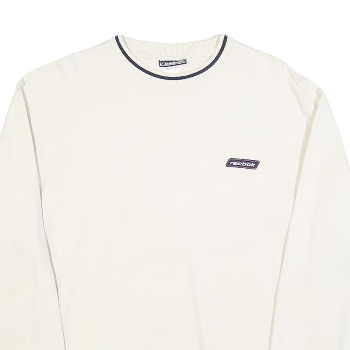 REEBOK Mens White Crew Neck Sweatshirt M Cotton Blend Sports Casual Pullover