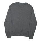 TOMMY HILFIGER Mens Grey Jumper Plain V-Neck Basic Knit L Classic Cotton Blend