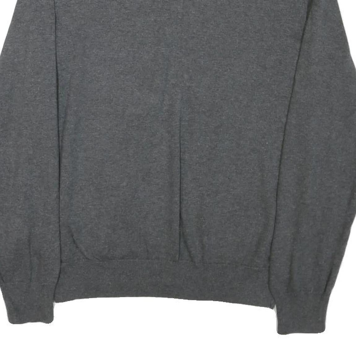 TOMMY HILFIGER Mens Grey Jumper Plain V-Neck Basic Knit L Classic Cotton Blend