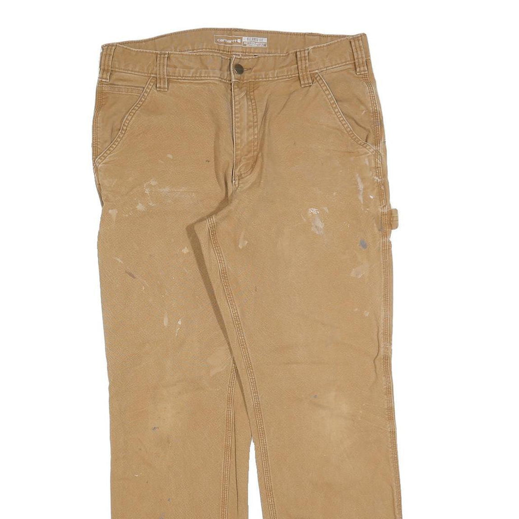 CARHARTT Mens Cotton Blend Beige Relaxed Straight Trousers W34 L32 Workwear
