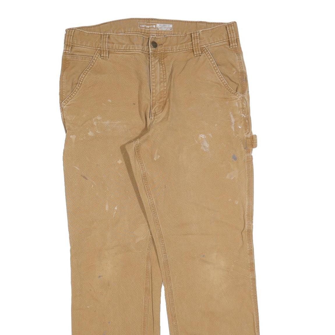 CARHARTT Mens Cotton Blend Beige Relaxed Straight Trousers W34 L32 Workwear
